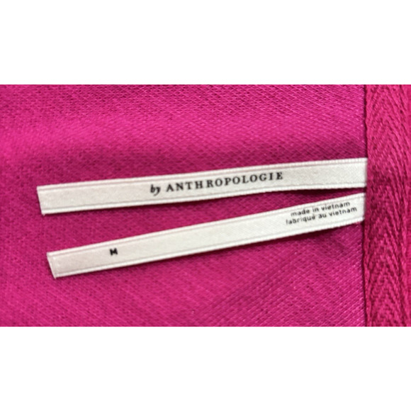 Anthropologie Top Womens M Pink Textured Knit Short Sleeve Ruched Bust Stretchy - Picture 7 of 8